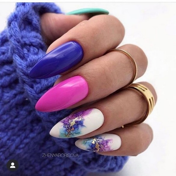 Design of sharp nails: fashionable sharp nails - photo ideas in different techniques